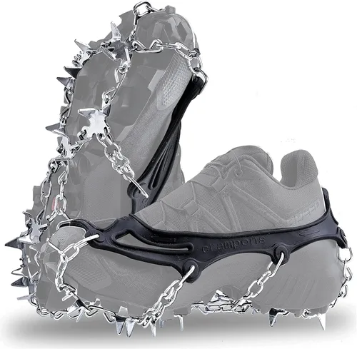 Crampones - Tacos de hielo, tracción para zapatos y botas, 19 tachuelas antideslizantes de acero inoxidable, tacos de nieve seguros para senderismo,