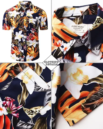 Miniatura 108 de TUNEVUSE Conjunto de camisas y pantalones cortos hawaianos para hombre, 2 piezas, trajes de playa con estampado de flores, traje tropical de verano