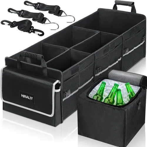 HIRALIY Organizador de almacenamiento para maletero de automóvil 4 en 1 con bolsa enfriadora a prueba de fugas, caja de almacenamiento plegable de