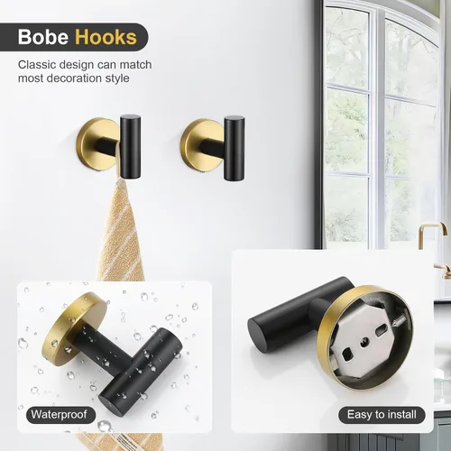 Miniatura 3 de TQKAG Juego de accesorios de baño negro y dorado de 5 piezas, juego de toalleros redondos de acero inoxidable de 23.6 pulgadas para baño montado
