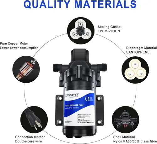 Miniatura 3 de TDRSUPER Bomba de transferencia de agua autocebante de 110 V CA, bomba de refuerzo de alta presión 4GPM 45PSI, bomba de riego de jardín de diafragma