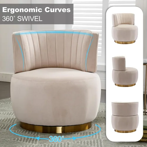 Miniatura 4 de Luxyhome - Silla giratoria de barril 360, de terciopelo, moderna silla decorativa tapizada de mediados de siglo, silla auxiliar redonda de sherpa