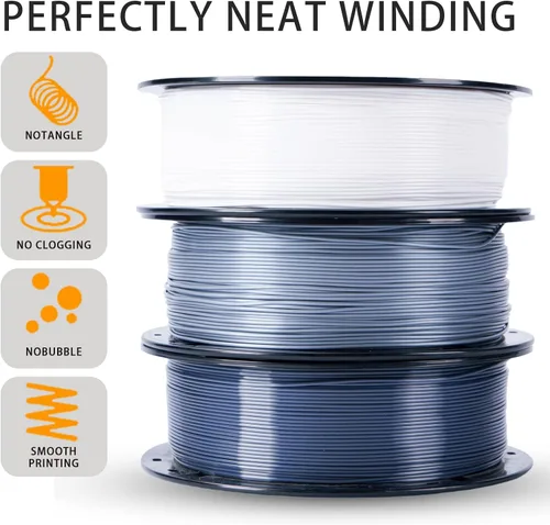 Miniatura 5 de Filamento PLA de seda de 0.069 pulgadas para impresora 3D, filamento de superficie brillante sedosa de 2.2 libras, 1 carrete, filamento de impresora