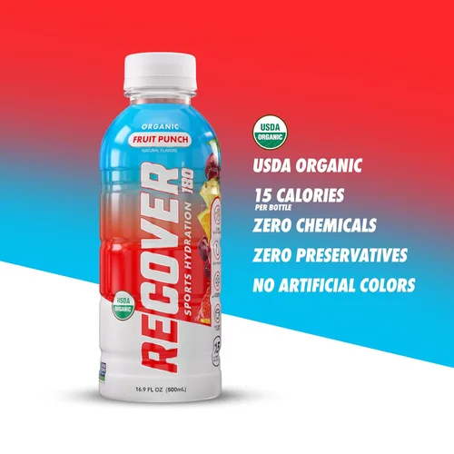 Miniatura 6 de RECOVER 180 Bebida de hidratación deportiva orgánica, sin azúcar añadido, bebida deportiva de 20 calorías, sabores orgánicos con vitaminas