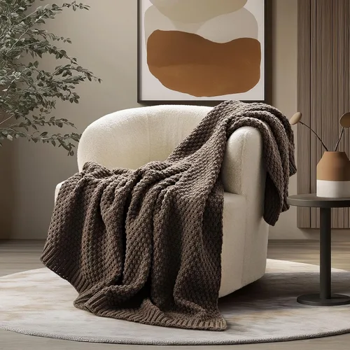 Miniatura 16 de EVERGRACEHOME Manta de punto de chenilla gruesa para sofá, suaves y lujosas mantas de punto con punto musgo para cama, acogedoras mantas decorativas