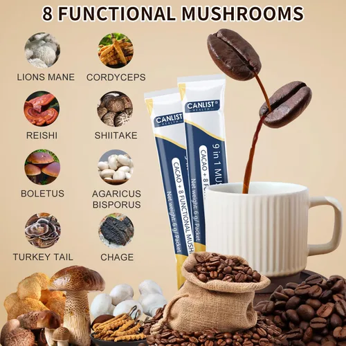 Miniatura 3 de CANLIST Café en polvo orgánico de hongos 9 en 1 con melena de león y chaga, Cordyceps, Reishi, Shiitake para enfoque cognitivo, apoyo inmunológico