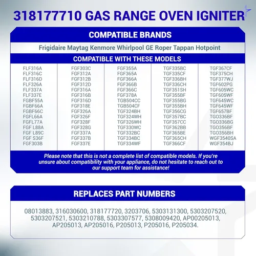 Miniatura 5 de 318177710 Encendedor de horno de gas compatible con Frigidaire Kenmore GE Hotpoint Roper Tappan Gas Range - Reemplaza 5303935066 AR5066 12400035