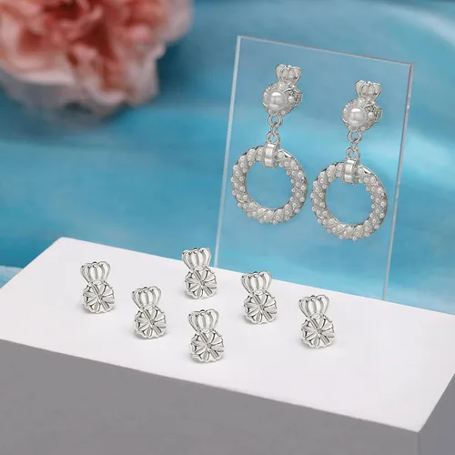Miniatura 4 de Paquete de 3 levantadores de aretes caídos, ajustables de 0.394 pulgadas, chapado en oro de 18 quilates, hipoalergénico, seguro Oro blanco