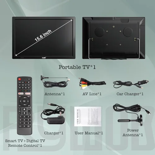 Miniatura 6 de Smart TV pequeño de 15.6 pulgadas, sintonizador digital integrado, batería recargable de 4000 mAh, tarjeta HDMI/SD/entrada USB/AV, pantalla LCD
