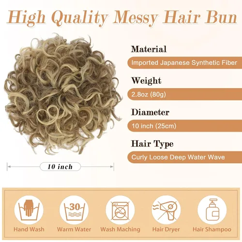 Miniatura 2 de PEACOCO Extension de Moño Desordenado de Cola de Caballo Corta y Rizada Elástica con Cordón y Suelta para Mujeres con Cabello Fino de Fibra Rubio