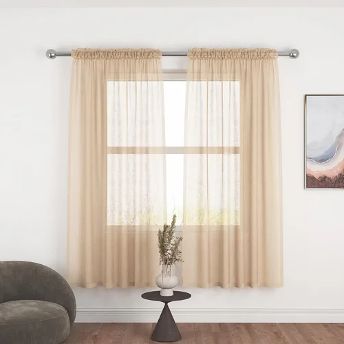 Miniatura 112 de UPOPO Paneles de Cortina Beige Pequeños Cortinas Transparentes de Gasa de 16 Pulgadas de Largo Cortinas de Cocina de Voile con Textura de Lino