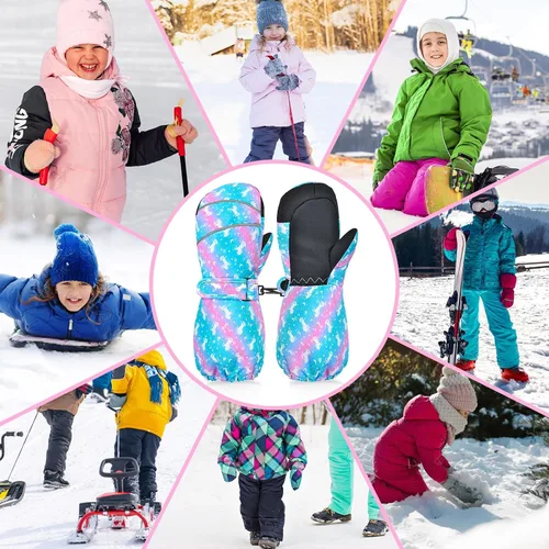Miniatura 7 de AuSletie Guantes de invierno impermeables para niños, guantes de esquí para la nieve para niñas, guantes de snowboard cálidos con forro de sherpa