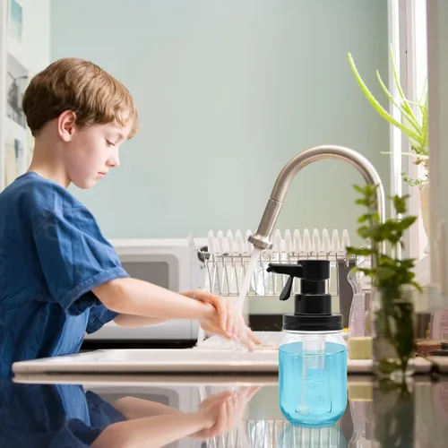 Miniatura 6 de Dispensador automático de jabón de vidrio de espuma con sensor táctil de 12 onzas, dispensador de jabón de tarro Mason manos libres, botella