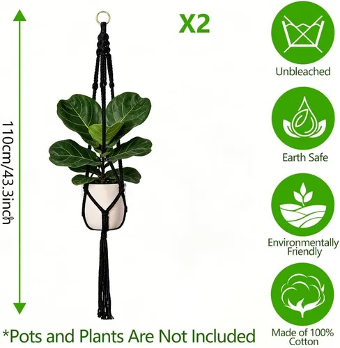 Miniatura 3 de Paquete de 2 colgadores de macramé para plantas colgantes para interiores y exteriores, cesta colgante de cuerda hecha a mano, soporte para plantas