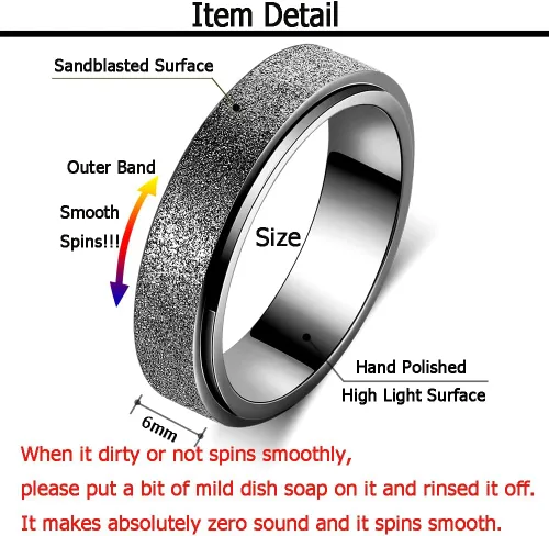 Miniatura 5 de Anillo de alivio de la ansiedad, anillo giratorio para aliviar el estrés, de acero inoxidable, anillo giratorio para mujeres, hombres, unisex