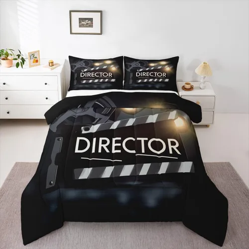 Miniatura 10 de Juego de edredón de cine tamaño individual, ropa de cama vintage de cine para niños, niñas y adultos, juego de edredón de palomitas de maíz