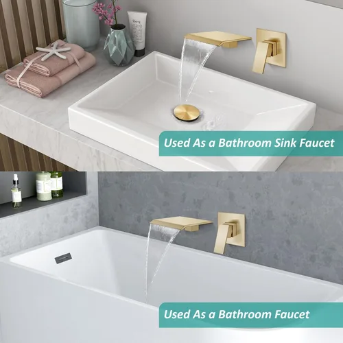 Miniatura 6 de Aolemi Grifo de bañera de montaje en pared, grifo de bañera en cascada con válvula empotrada incluida, relleno de bañera de una sola manija