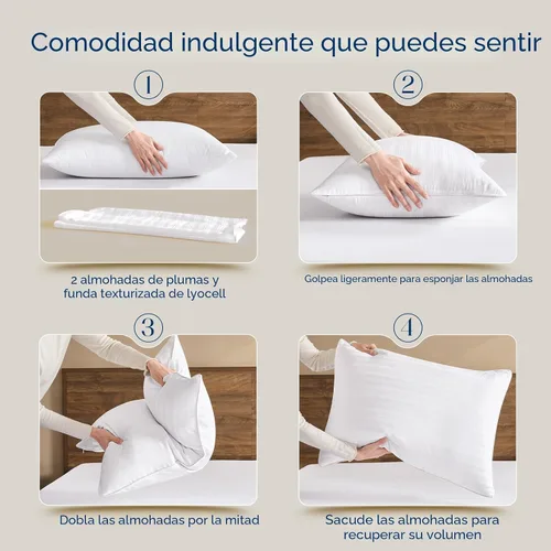 Miniatura 6 de downluxe Juego de 2 almohadas de plumas de ganso y plumón, colección de hotel, para dormir de espalda, estómago o de lado, tamaño Queen