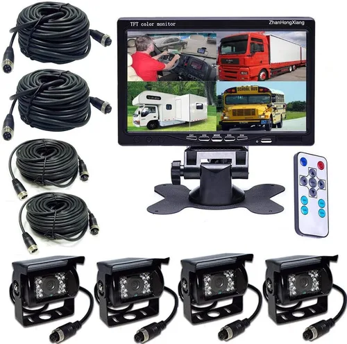 Cámara de respaldo HD 1080P de 7 pulgadas, monitor de 7 pulgadas, 4 pines AHD AHD Kit de cámara retrovisor retrovisor con cable + monitor IPS de 4