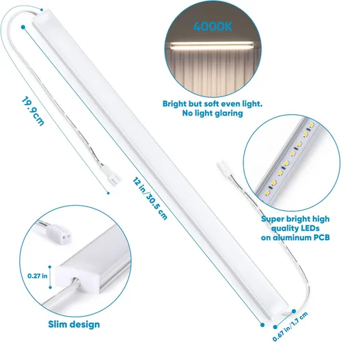 Miniatura 5 de Litever Luces para debajo del gabinete enchufables, 6 piezas de tiras de luz LED de 12 pulgadas. Superbrillantes regulables extensibles para Blanco