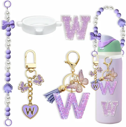 Miniatura 48 de Lindo Juego de Dijes de Letras para Botella de Agua Owala de 24oz, 32oz, 40oz, Owala Kids y Vaso de Café, FreeSip – Incluye Correa con Asa, para Rosa
