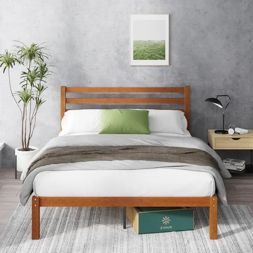 Miniatura 9 de Zinus Leah - Marco de cama de plataforma de bambú con cabecero, no necesita somiers, soporte de listones de madera, fácil de montar, tamaño Queen