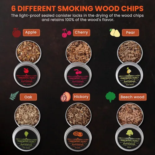 Miniatura 4 de Kit de ahumador de cócteles con antorcha, virutas de madera de 6 sabores para whisky y bourbon, kit de ahumador Old Fashioned para cóctel infundido