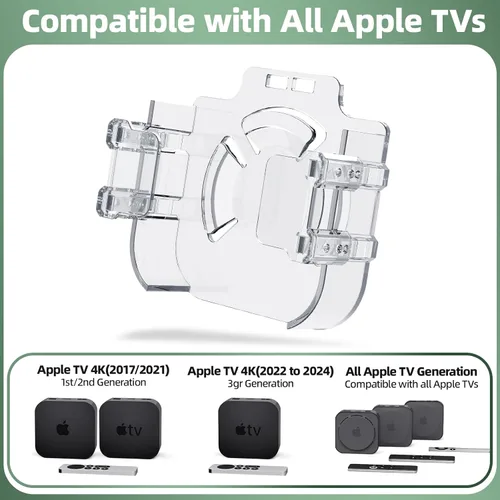 Miniatura 2 de Soporte para Apple TV detrás de TV - Soporte para Apple TV (incluidos los modelos 4K) 3 opciones de instalación con adhesivo, colgar y tornillos