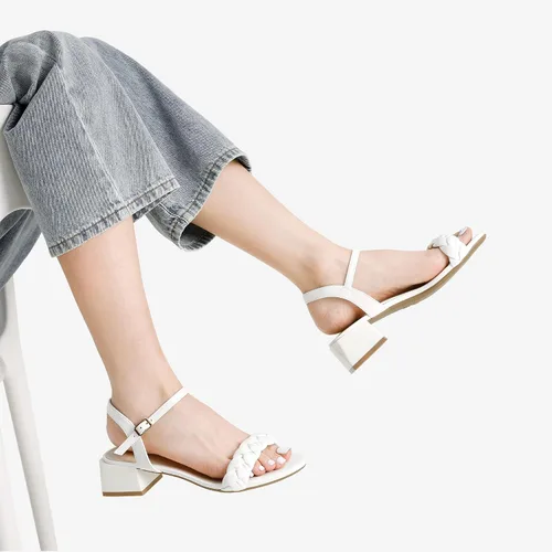 Miniatura 34 de DREAM PAIRS Zapatos de tacón bajo para mujer con correa de tobillo y puntera abierta trenzada, tacón grueso, sandalias de tacón grueso para fiestas