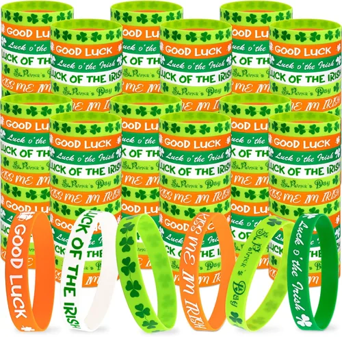 Miniatura 6 de Moon Boat 74 pulseras de goma con trébol del día de San Patricio, suministros de fiesta, decoraciones de regalos