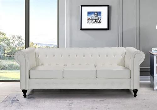 Miniatura 2 de Container Furniture Direct Teressa - Juego de sofá Chesterfield de piel sintética de 2 piezas para sala de estar, apartamento u oficina, incluye