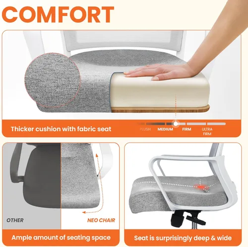 Miniatura 3 de NEO CHAIR Silla de oficina para juegos y computadora de escritorio ergonómica de malla con respaldo medio, soporte lumbar, ruedas, cómoda, Gris