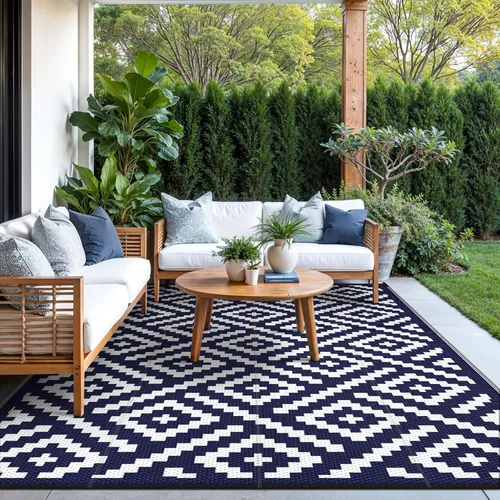 Miniatura 6 de GENIMO Alfombra de Exterior para Liquidación de Patio, 6'x9' Alfombra Impermeable, Alfombras de Plástico Reversibles para Camping, Caravana, azul