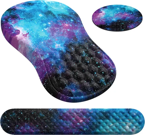 Miniatura 18 de HAOCOO Reposamuñecas para teclado, alfombrilla de mouse ergonómica con reposamuñecas, teclado 3 en 1 y alfombrilla de mouse con juego de posavasos