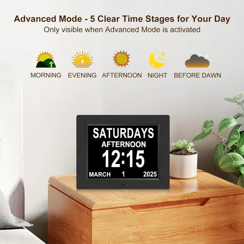 Miniatura 4 de KASTISS Reloj despertador con calendario digital de 8 pulgadas, reloj digital grande fácil de leer, personas con problemas de visión, 12 alarmas