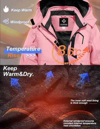 Miniatura 5 de GEMYSE - Chaqueta de esquí impermeable y resistente al viento con capucha, para niña