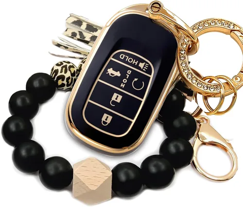 Funda para llavero de coche para Honda 2022 2023 2024 2025 Civic CR-V XR-V con pulsera brillante con cuentas de silicona y llavero de diamante