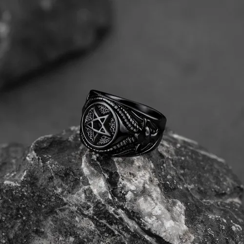 Miniatura 8 de FaithHeart Satanic Jewelry - Anillos de cabra baphomet con símbolo de Lucifer Satanás para hombres y mujeres talla 7891011121314 personalizado