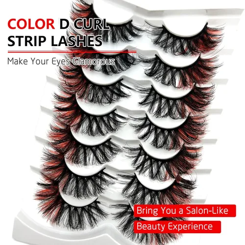 Miniatura 2 de IFSOWDRA Pestañas de colores visón D Curl rojo pestañas tira 0.787 in 3D visón sintético Wispy dramático largo colorido pestañas postizas paquete