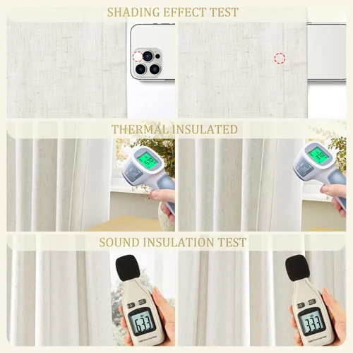 Miniatura 6 de Cream Linen Blackout Curtains 90 Length 2 Panels Set for Living Room Bedroom, 100% Black Out Thermal Insulated Linen Drapes, Room Darkening Grommet