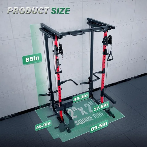 Miniatura 6 de MAJOR FITNESS Drone3 Power Rack, banco de sentadillas para gimnasio en casa de 2500lbs multifunción con sistema de polea doble, barra de tracción
