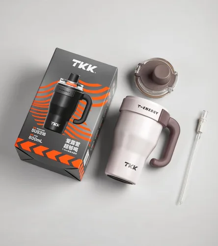 Miniatura 8 de TKK Vaso de 27 onzas con asa y popote, botella aislada con revestimiento de cerámica, taza de viaje 100% a prueba de fugas para agua, té helado