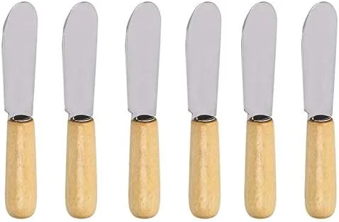 Juego de 6 mini esparcidores de mantequilla de acero inoxidable con mango de madera de 4 pulgadas