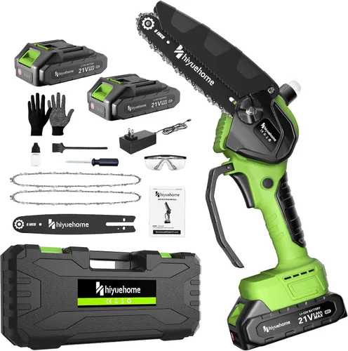 Mini motosierra de 6 pulgadas, motosierra inalámbrica con engrasador automático, sierra de cadena eléctrica de mano con bloqueo de seguridad, motor