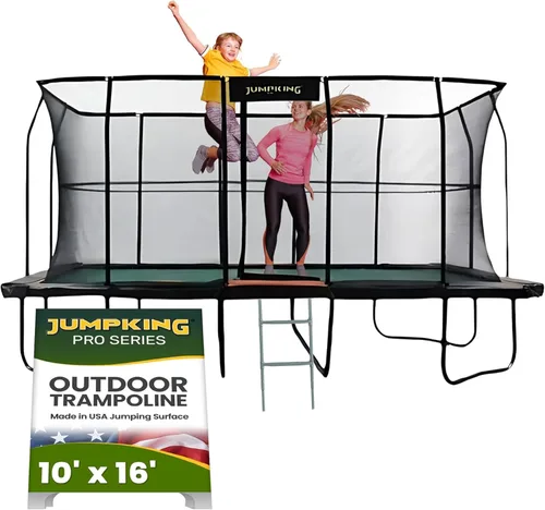 JumpKing Trampolín rectangular para exteriores con recinto, escalera y red, cama elástica recreativa grande para niños y adultos, cumple con ASTM,
