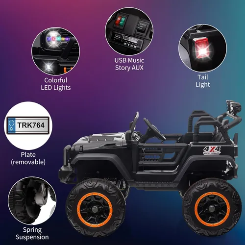 Miniatura 3 de Auto de juguete de 24 V, control remoto, 4 ruedas, auto eléctrico para niños pequeños, niños y niñas, vehículo motorizado de 2 plazas, color negro