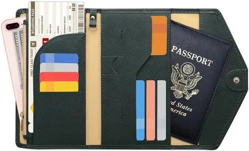 Miniatura 33 de Zoppen - Billetera de viaje con bloqueo RFID multiusos (Ver.4) Portatarjetas de pasaporte y vacunas, organizador de documentos de tres pliegues