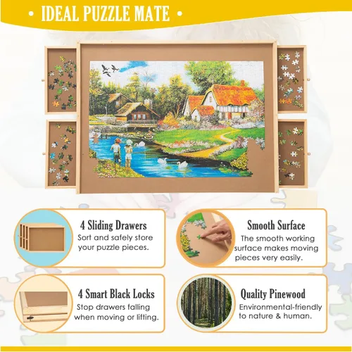 Miniatura 4 de SNAIL Tablero de rompecabezas de madera jumbo portátil con cajones de almacenamiento para adultos, mesa de rompecabezas grande de 34 x 26 pulgadas