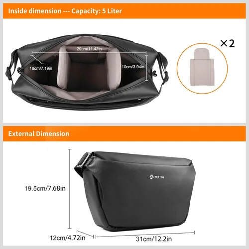 Miniatura 5 de TULLIO Bolsa cruzada para cámara, bolsa de hombro, bonita funda expandible impermeable para cámaras DLSR SLR sin espejo, color negro