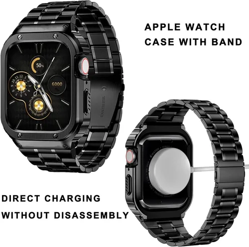 Miniatura 3 de HASLFM - Correa de reloj de acero inoxidable con funda compatible con Apple Watch Series 6, 5, 4, SE3/2/1 (1.732 pulgadas), serie 3, 2, 1